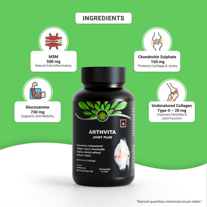 Arthvita Complete Knee Care – For Joint Pain Glucosamine, Collagen + 9 Nutrients, DHA + Calcium + 12 Vitamins + 9 Minerals – 3 × 60 Tablets