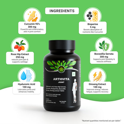 Arthvita Complete Knee Care – For Joint Pain Glucosamine, Collagen + 9 Nutrients, DHA + Calcium + 12 Vitamins + 9 Minerals – 3 × 60 Tablets